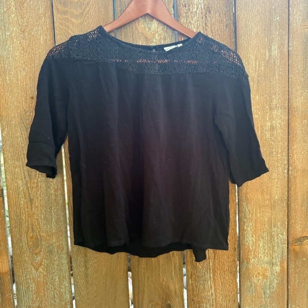 MUDD Girls Black Lace Accent Blouse 3/4 Sleeve Size 14